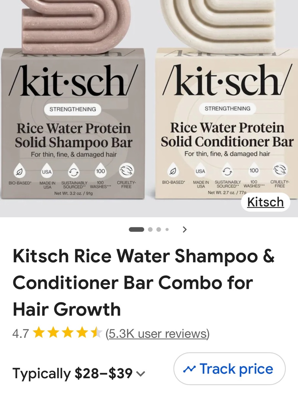 Kitsch Rice Water Protein Shampoo & Conditioner Bars — Beige & Cream Duo